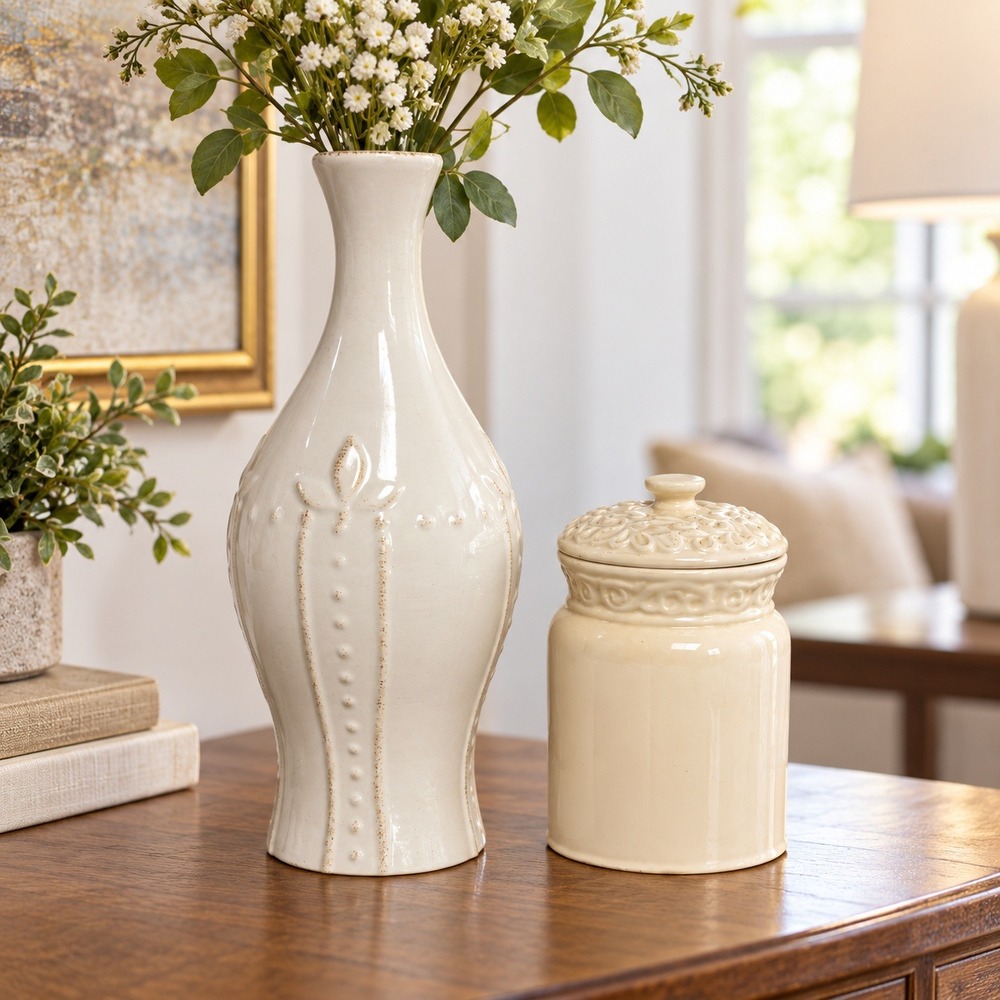 Sorrento Debby Segura Stoneware vase and brandless Jar combo